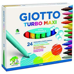 Giotto Turbo Maxi Pack de 24 Feutres - Pointe Épaisseur 5 mm - Encre à Eau - Lavable - Couleurs Assorties