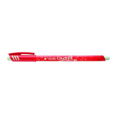 Pack de 12 - Stylo à bille Tratto Cancellik - Encre effaçable - Course 0,4 mm - Double caoutchouc - Couleur rouge