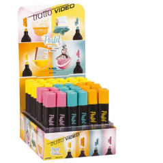 Tratto Video Pastel Présentoir de 48 Feutres Fluorescents - Pointe Biseautée - Encre à Eau - Séchage Rapide - Couleurs Assorties