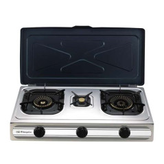 Orbegozo FO 3500 - Cuisinière à gaz compacte et efficace - Allumage piézoélectrique - 3 brûleurs - Corps en acier inoxydable