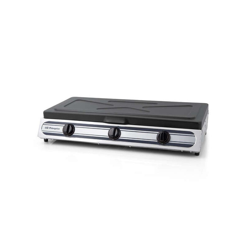 Orbegozo FO 3510 Réchaud à Gaz Inox - Compact et Sûr - 3 Brûleurs - Allumage Piézoélectrique - pour Gaz Butane/Propane