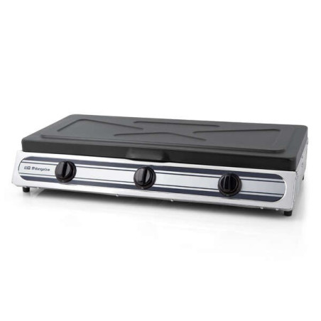 Orbegozo FO 3510 Réchaud à Gaz Inox - Compact et Sûr - 3 Brûleurs - Allumage Piézoélectrique - pour Gaz Butane/Propane