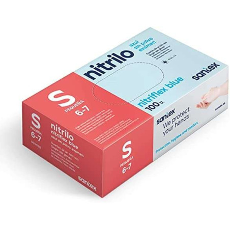 Santex Nitriflex Bleu Lot de 100 Gants d'examen en Nitrile Taille S - 3,5 grammes - Sans poudre - Sans latex - Non stériles