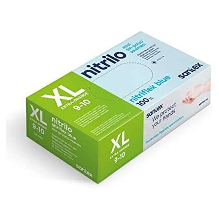 Santex Nitriflex Bleu Lot de 100 Gants dexamen en Nitrile Taille XL - 35 grammes - Sans poudre - Sans latex - Non stériles