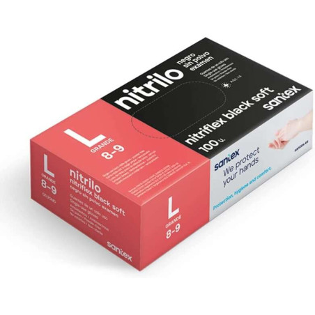 Santex Nitriflex Black Soft Lot de 100 gants d'examen en nitrile taille L - 3,5 grammes - Sans poudre - Sans latex