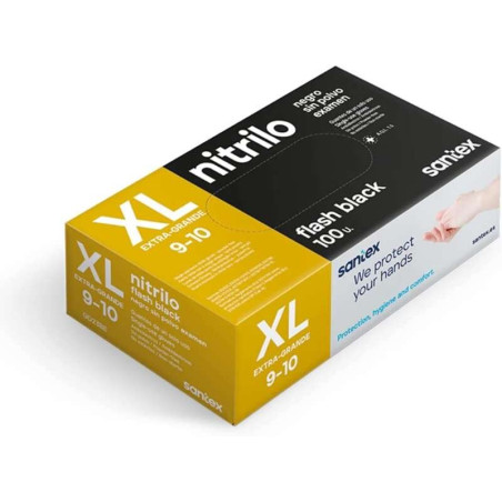 Santex Flash Black Pack de 100 Gants en Nitrile Taille XL - 6 grammes - Sans poudre - Sans Latex - Non Stériles - Couleur Noir