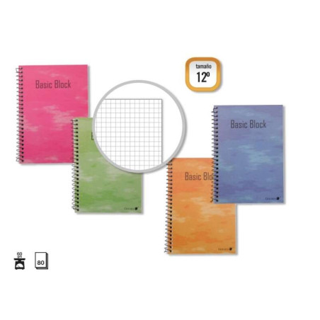 Pack de 10 - Cahier à Spirale Doré 12º Naturel 80 Feuilles Grille 60gr - Marge surlignée - Couverture Plastifiée Normale