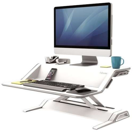 Fellowes Poste de travail assis-debout Lotus - 22 réglages de hauteur - Offre une stabilité maximale - Deux grandes surfaces