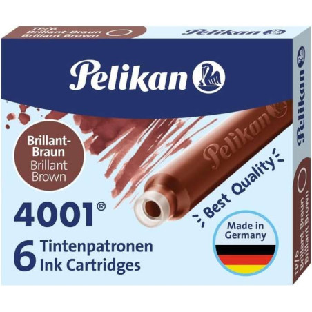 Pelikan Boite de 6 Cartouches 4001 TP/6 Encre Haute Qualité - Compatible Stylos Plume - Couleur Marron