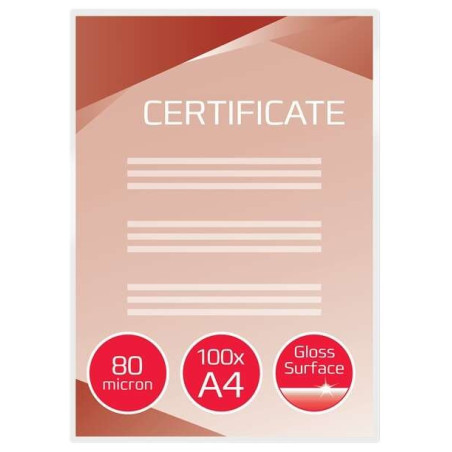 GBC Pack de 100 Pochettes de Plastification Brillantes A4 - Haute Qualité - Longue Durée - 80 Microns - Transparent