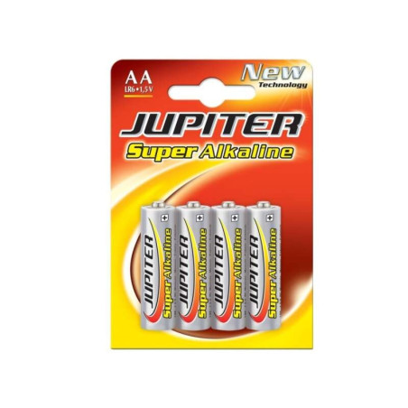 Jupiter Pack de 4 Piles Alcalines LR6 AA - Haute Technologie - Fiabilité - Haute Performance - Performance Maximale
