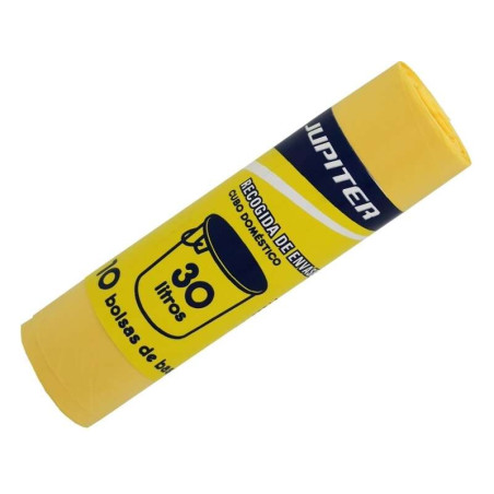 Jupiter Rouleau de 10 Sacs Poubelles 30L - Première Qualité - Couleur Jaune