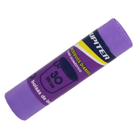 Jupiter Rouleau de 10 Sacs Poubelles 30L - Première Qualité - Couleur Violet
