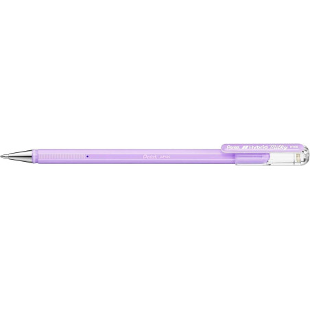 Pack de 12 - Stylo à bille Pentel Hybrid Milky - Pointe fine 0,8 mm - Course 0,4 mm - Encre gel opaque - Couleur violet pastel