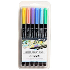 Lyra Aqua Brush Duo Pack 6 marqueurs double pointe - Traits 1-5 et 1 mm - Encre à base d'eau - Couleurs tons pastel
