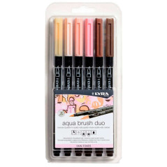 Lyra Aqua Brush Duo Pack 6 marqueurs double pointe - Traits 1-5 et 1 mm - Encre à base d'eau - Couleurs tons chair
