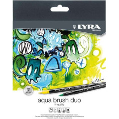 Lyra Aqua Brush Duo Pack de 24 marqueurs double pointe - Traits 2 et 4 mm - Encre à base d'eau - Couleurs assorties