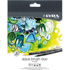 Lyra Aqua Brush Duo Pack de 36 marqueurs double pointe - Traits 2 et 4 mm - Encre à base deau - Couleurs assorties