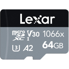 Carte mémoire Lexar Professional 1066x microSDXC UHS-I SILVER Series 64 Go - Vitesses de lecture jusqu'à 160 Mo/s