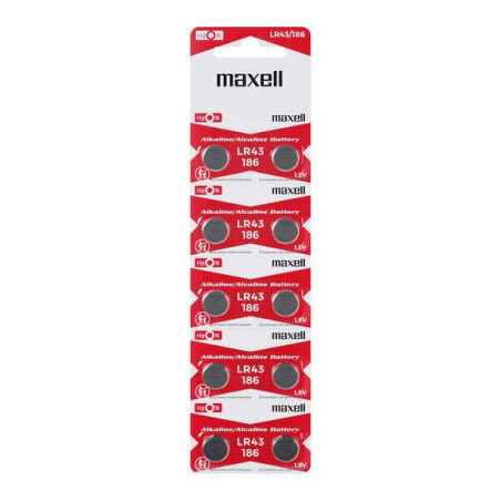 Maxell Pack de 10 Piles Bouton Alcalines LR43 15V