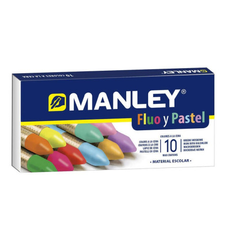 Manley Pack 10 Cires Manley Couleurs Spéciales FluoPastel - Cires Douces au Trait Lisse