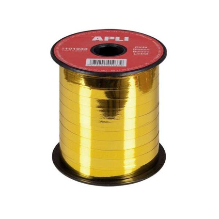 Rouleau de ruban d'emballage cadeau Apli 7 mm x 250 m - Finition brillante - Couleur or