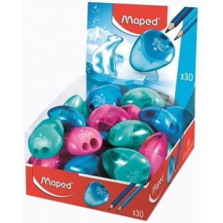 Pack de 30 - Taille-crayon Maped I-Gloo 2 trous avec récipient grande capacité - Forme ergonomique - Couleurs assorties