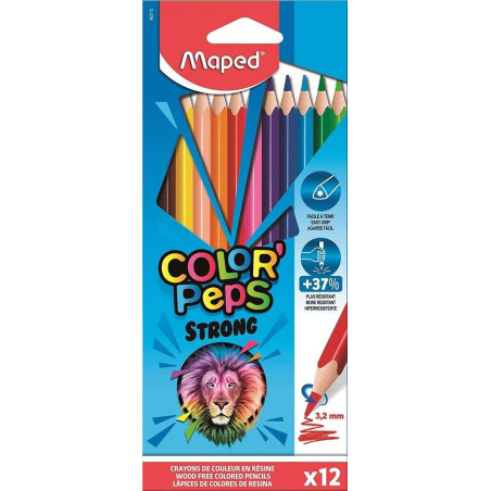 Maped Color'Peps Crayons de Couleur Triangulaires Forts - Sans Bois - Mine 3,2 mm - Pointe Ultra Résistante