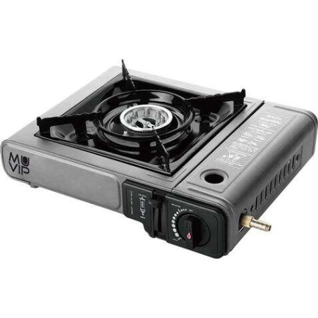 Muvip Réchaud à gaz portable 1 brûleur avec adaptateur de bouteille externe Allumage automatique Brûleur en aluminium
