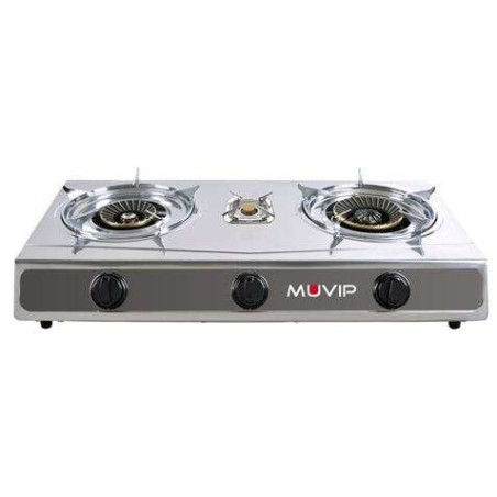 Cuisinière à gaz Muvip série Strong en acier inoxydable 3 brûleurs - Allumage piézoélectrique - Brûleur en fonte amovible