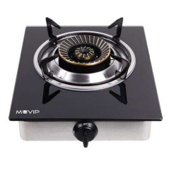 Cuisinière à gaz Muvip 1 brûleur en acier inoxydable - Verre trempé - Allumage piézoélectrique - Brûleur en fonte amovible