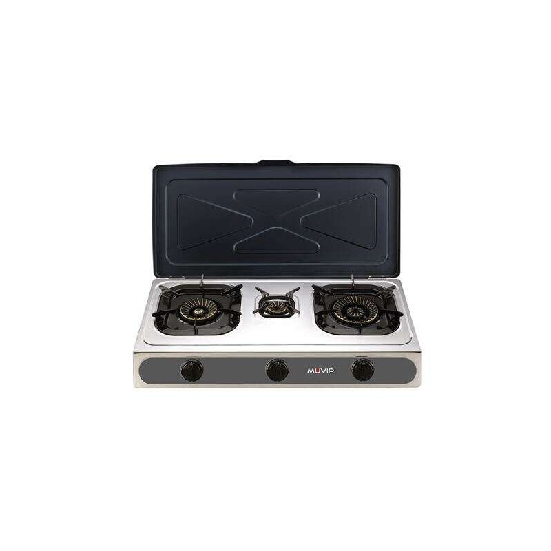 Muvip Grill Inox - Brûleur en Fonte - Brûleurs Amovibles - Base Antidérapante - Dimensions : 71X37X12,3 cm - Couleur Argent