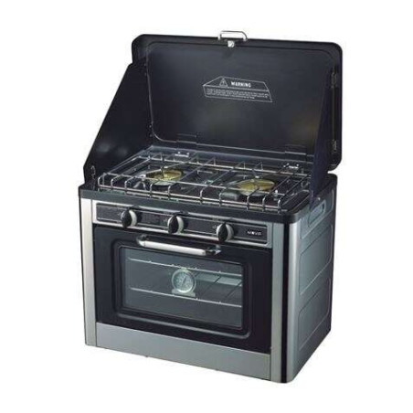 Muvip Cuisinière de camping en acier inoxydable 2 brûleurs et four Cuisinière émaillée antiadhésive Couleur argent