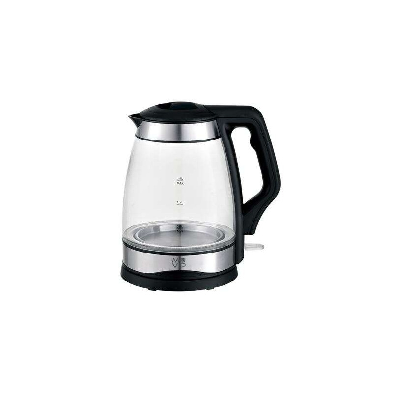 Bouilloire en verre inox Muvip 1,7 litre 2200W - Indicateur de niveau d'eau - Base rotative 360º - Couleur noire
