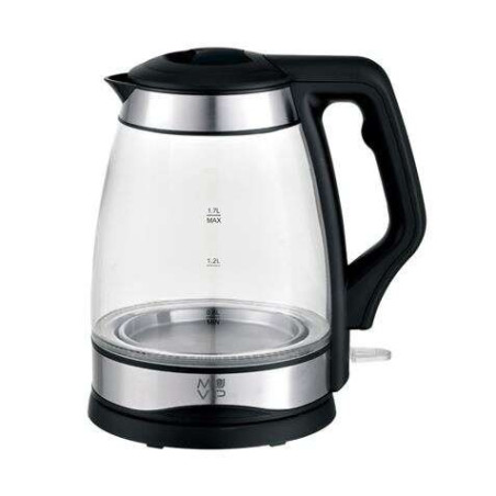Bouilloire en verre inox Muvip 1,7 litre 2200W - Indicateur de niveau d'eau - Base rotative 360º - Couleur noire
