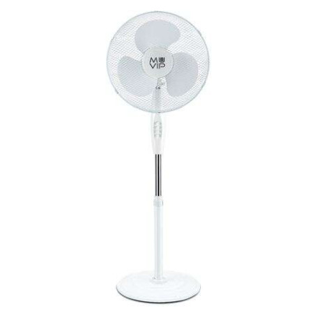 Muvip Ventilateur Sur Pied 45W 3 Pales - 3 Vitesses - Hauteur et Inclinaison Réglables - Base Renforcée - Coloris Blanc