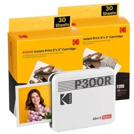 Pack Imprimante Photo Portable Bluetooth Rétro Kodak Mini 3 + 60 Feuilles de Papier Photo - Format d'impression 7,62x7,62 cm