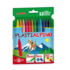 Alpino Pack de 12 Crayons PlastiAlpino pour Enfants - Matière Résistante - Ne Tache pas - Couleurs Vives - Couleurs Assorties