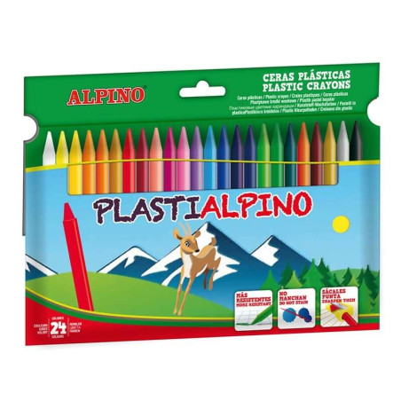 Alpino Pack de 24 Crayons PlastiAlpino pour Enfants - Matière Résistante et Ne Tache pas - Couleurs Vives - Couleurs Assorties