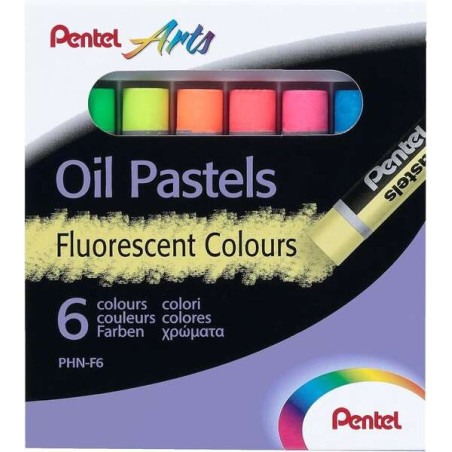 Pentel Pastels à l'huile Pack de 6 pastels à l'huile fluorescents - Doux, crémeux et séchage lent