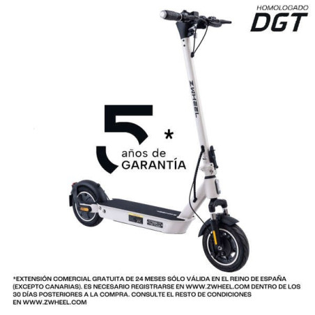 Scooter Électrique Zwheel ZFox Max Artic White Moteur 400W - Approuvé DGT - Vitesse jusqu'à 25Km/h - Autonomie jusqu'à 50km