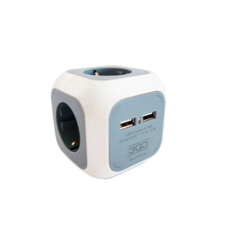 Multiprise 3GO 4 Prises  2xUSB - Forme Cube - 21A - Couleur Blanc