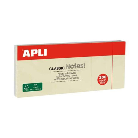 Apli Classic 3 Blocs de 100 Notes Autocollantes 40 x 50 mm - Jaune