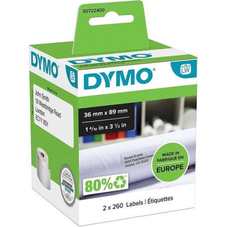 Dymo LW 99012 Grandes étiquettes dadresse autocollantes originales - 36 x 89 mm - 520 unités - S0722400