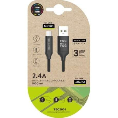 Câble TechOneTech USB-A mâle vers micro-USB mâle 1 m - revêtement en nylon tressé