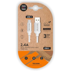 Câble TechOneTech USB-A Mâle vers USB-C Mâle - Enduit de Nylon Tressé - Longueur 1m