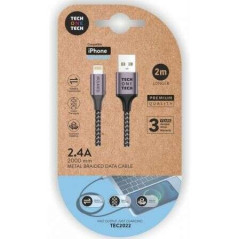 Câble TechOneTech USB-A mâle vers Lightning mâle 2 m - revêtement en nylon tressé