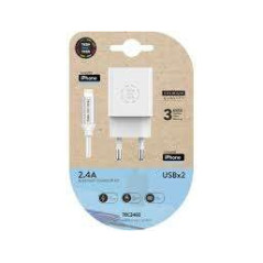 Chargeur Double Mural TechOneTech  Câble USB-A vers Lightning 1m - Enduit Nylon Tressé
