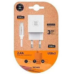 Chargeur Double Mural TechOneTech  Câble USB-A vers USB-C 1m - Enduit Nylon Tressé