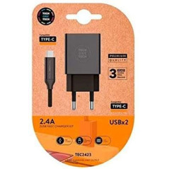 Chargeur Double Mural TechOneTech  Câble USB-A vers USB-C 1m - Enduit Nylon Tressé